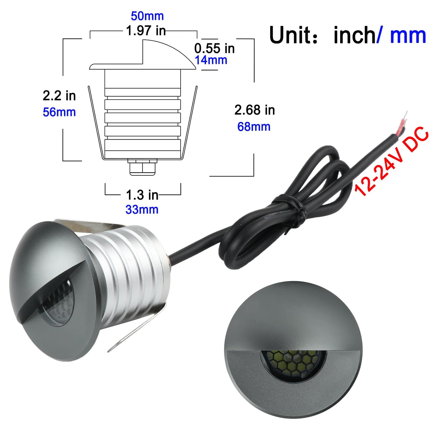IBLLIGHT LED In-Ground Step Light- Half Moon Anti-Glare, 3W 12V-24V DC, Recessed Wall Lights, IP67 Waterproof, Buried Underground Outdoor Landscape