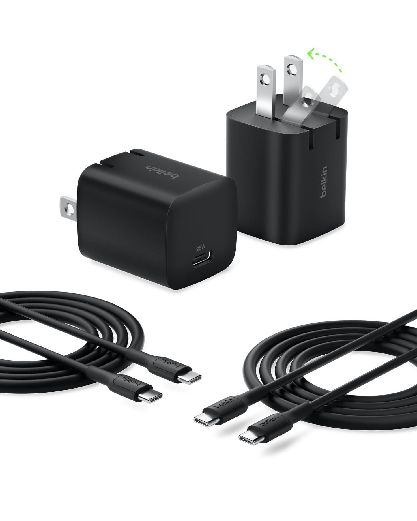 Belkin USB C Charger Block 25W (2 Pack) USB C Cable Included - PD3.0 PPS Fast Charging for Samsung Galaxy S25, S24, Apple iPhone 17, Air, Pro, Pro