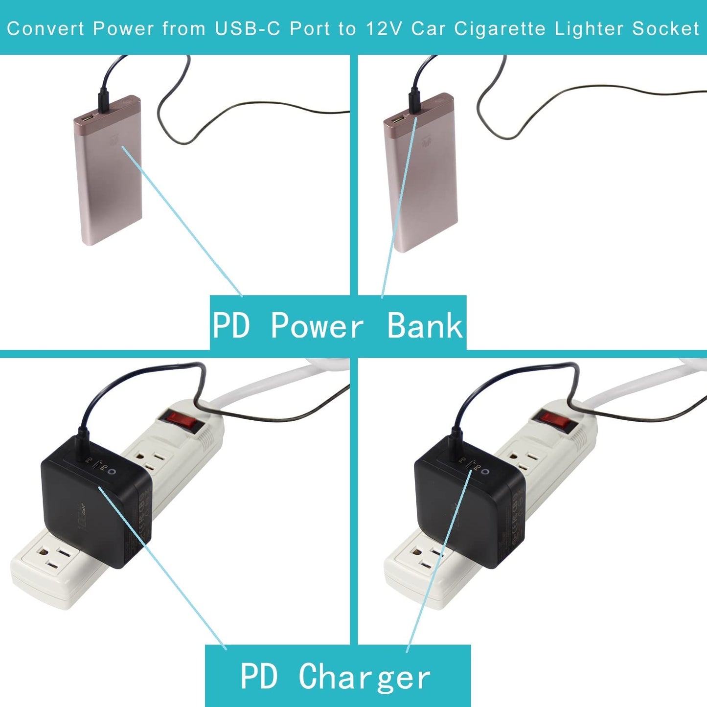 wininks Type-C to DC Power Cable - 3ft 12V USB-C Plug to DC 5.5 x 2.1mm Male Charging Cable, Connect USB-PD Power Bank to Power Any 12 Volts Device