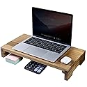 MyGift Premium Acacia Solid Wood Desk Monitor Stand, Laptop Riser & Keyboard Storage - Wooden Desktop Organizer for Screen Display and Workspace