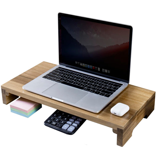 MyGift Premium Acacia Solid Wood Desk Monitor Stand, Laptop Riser & Keyboard Storage - Wooden Desktop Organizer for Screen Display and Workspace