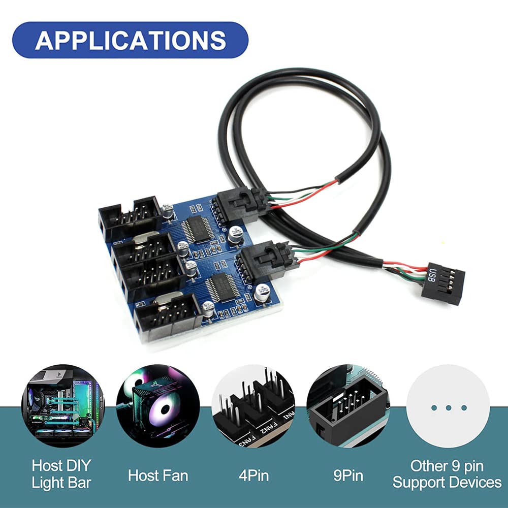 Nest Warehouse 9Pin USB Header Splitter - Male to 4 Female Extension, Motherboard USB 2.0 Adapter, Multiplier