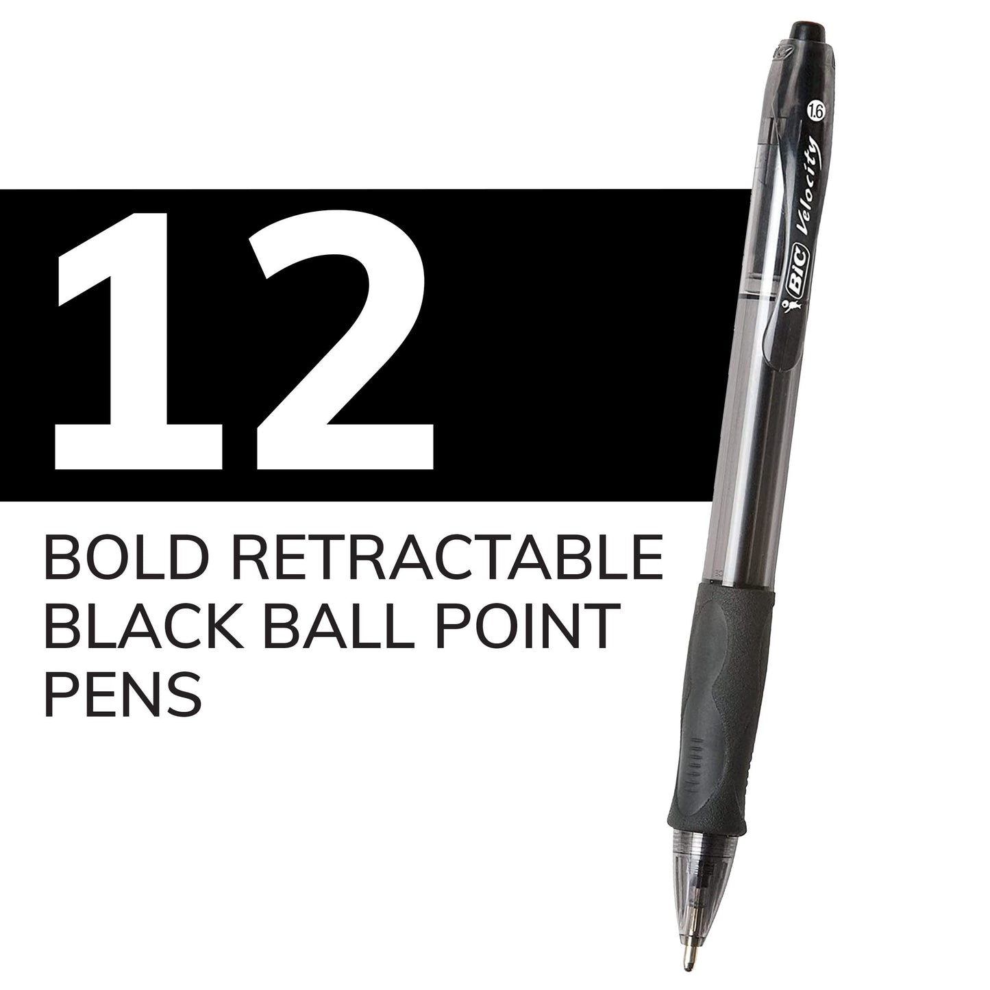 BIC Glide Bold Black Ballpoint Pens, Bold Point (1.6mm), 12-Count Pack, Retractable Ballpoint Pens With Comfortable Full Grip (VLGB11-BLK)