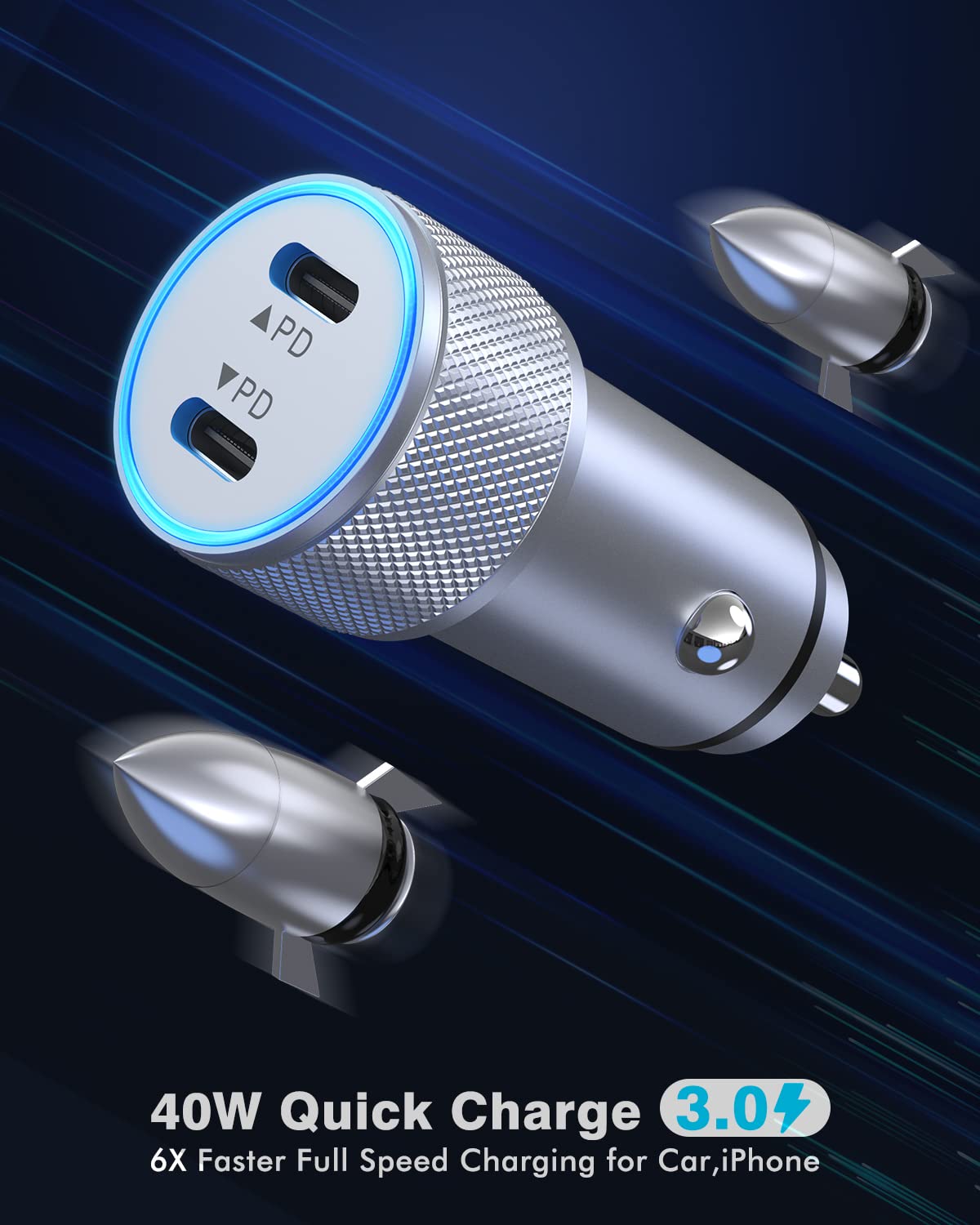 iPhone Car Charger,Dual Port USB C Fast Car Chargers,40W Type C i Phone Charger for Cars Quick Charging+2pack 3.3ft Lightning Cable + 20W USBC PD Plug