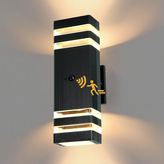 iYogaled Motion Sensor Outdoor Wall Lights with 3 Lighting Modes, Dusk to Dawn Porch Light with Bulbs Include, IP65 Waterproof Modern Black Wall