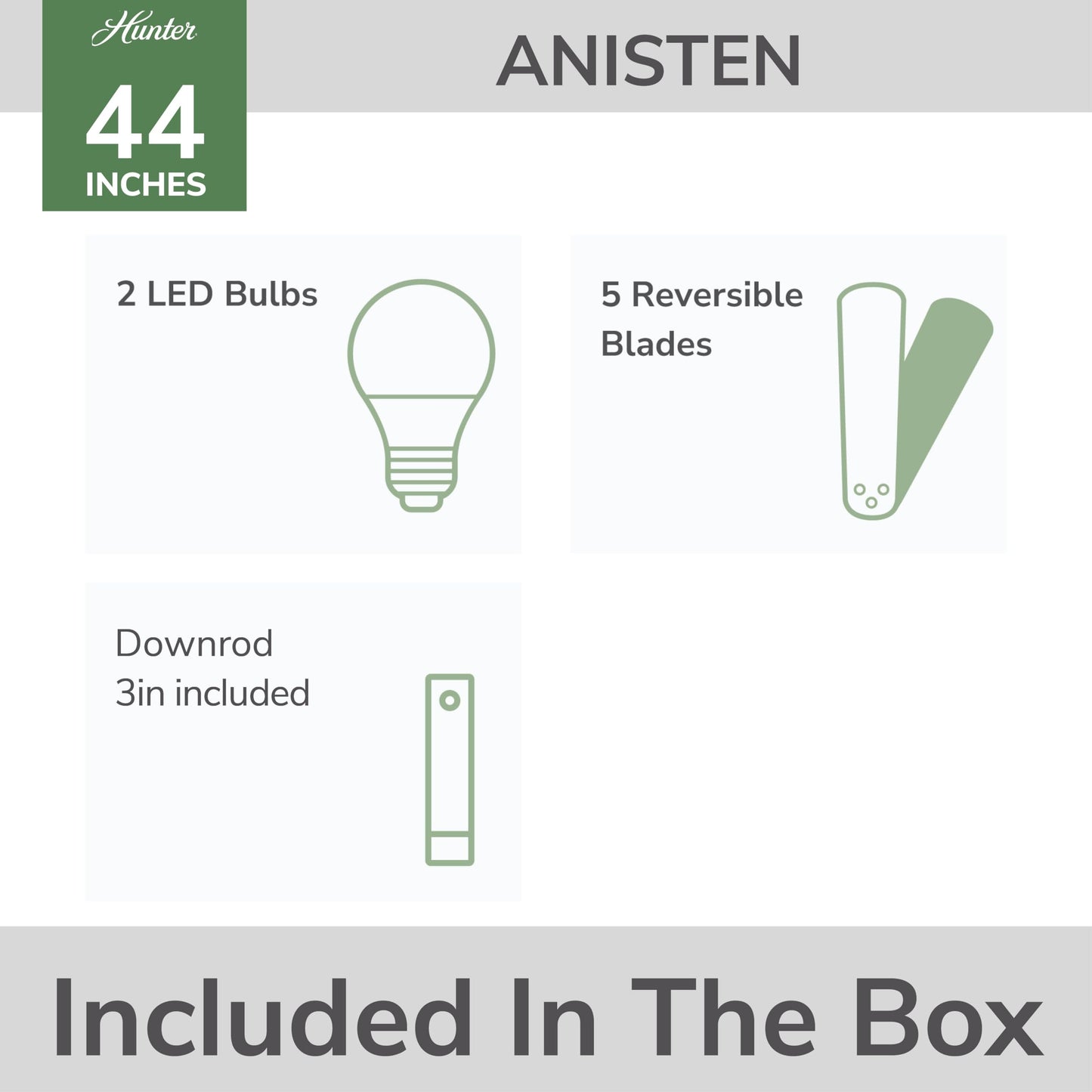 Hunter Anisten, Indoor, Ceiling Fan, with LED Light, 44 inch, Matte Black