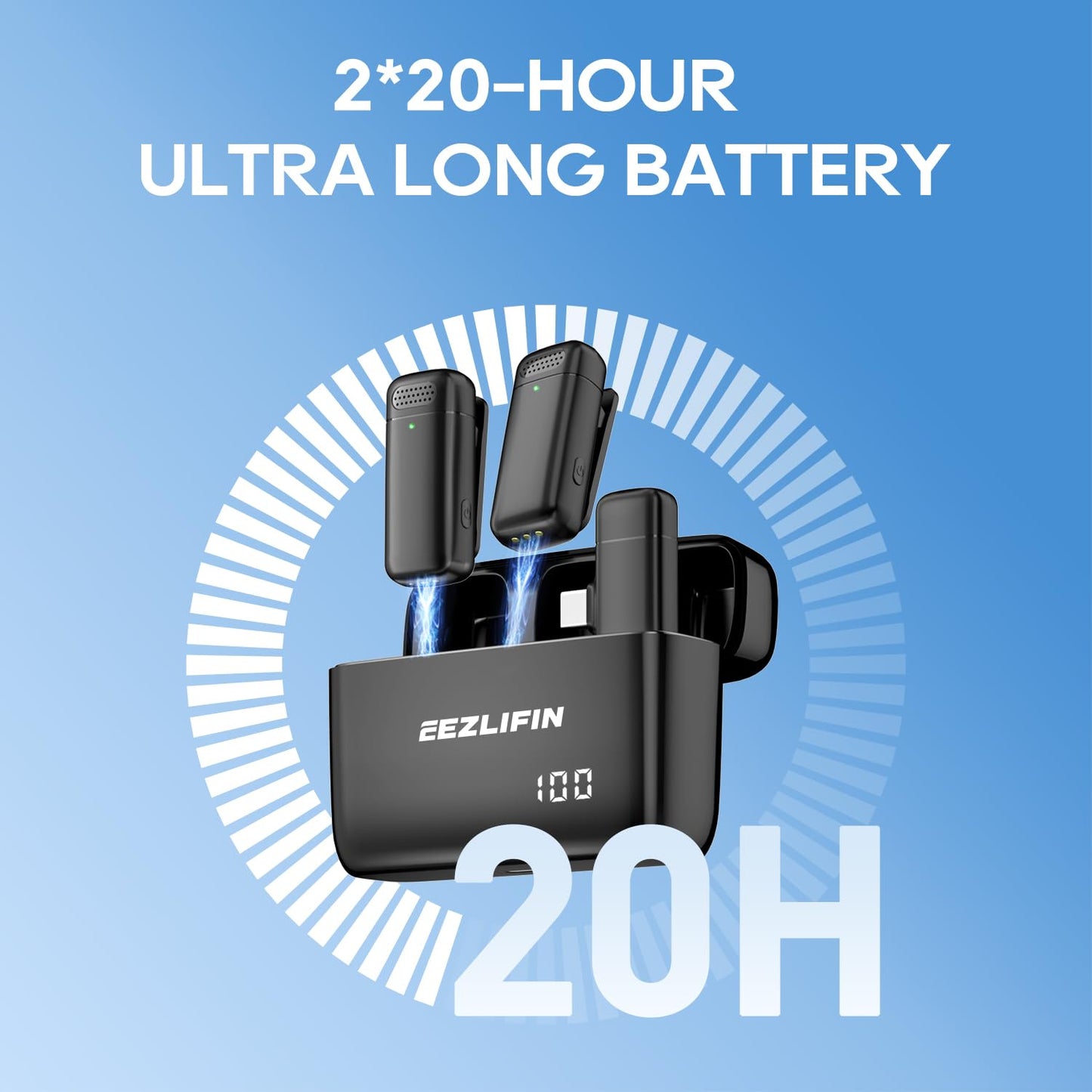 EezLiFin Mini Microphone for iPhone and Android, Wireless Microphones with Charging Case, USB-C&Lightning Compatible, 3 Noise Cancellation Modes