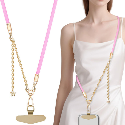 TiMOVO 2-in-1 Phone Lanyard Crossbody, Metal Cell Phone Chain Detachable Wrist Strap, Universal Smartphone Lanyard for Women, Pink
