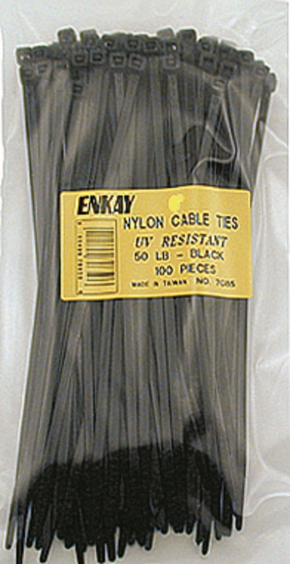 Enkay 7125 12-Inch Black Nylon Ties, Poly Bag, 50-Piece
