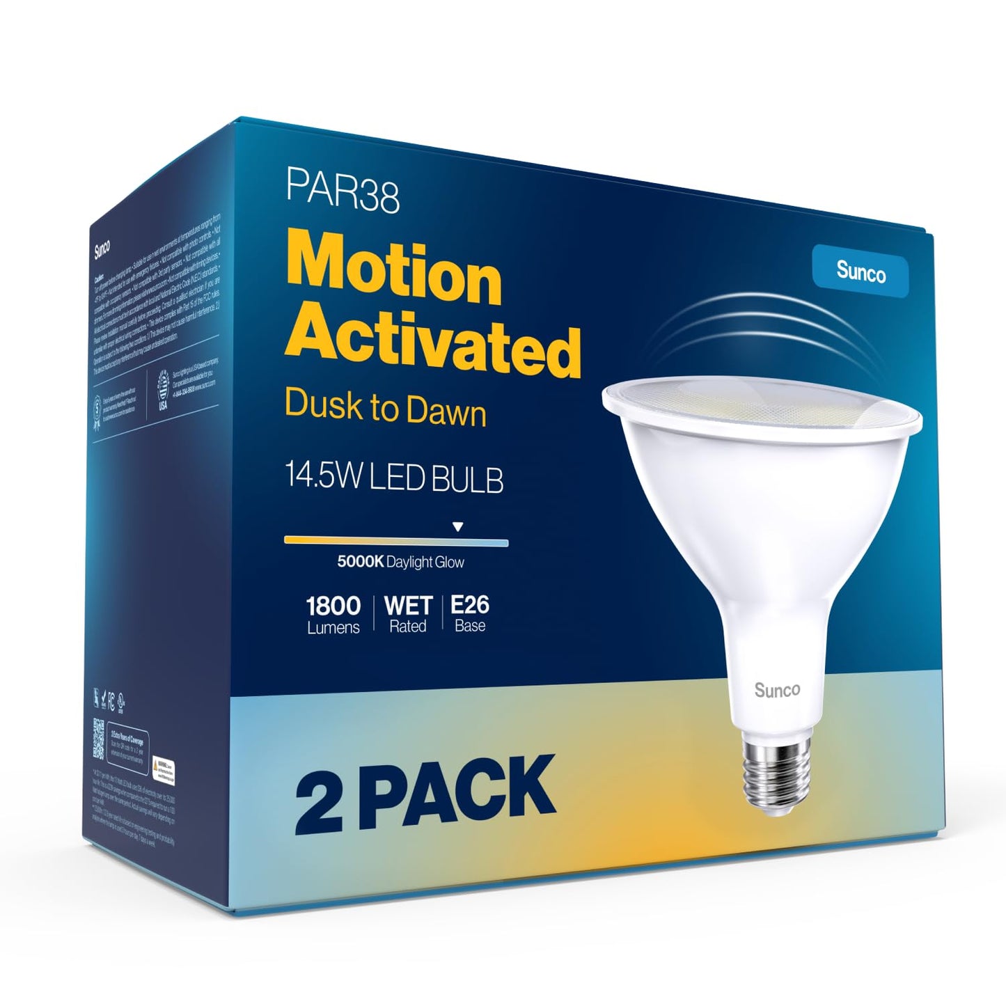 Sunco 2 Pack PAR38 LED Flood Light Bulb, Dusk to Dawn, Motion Sensor, E26
