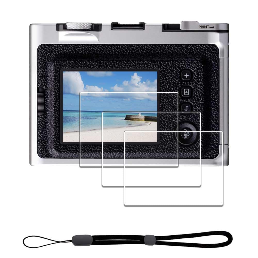 iDaPro Screen Protector for Fujifilm Instax Mini EVO Instant Film Camera + Hand Lanyard [3+1 Pack] Tempered Glass Easy Installation