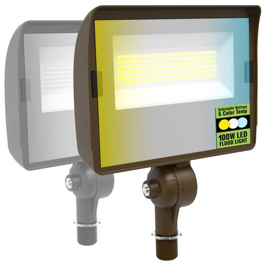 Select LED Flood Light with Photocell, 50W/80W/100W Wattage Selectable, 13500 Lumen, 3000K/4000K/5000K CCT, IP65 Waterproof, UL Certified Outdoor
