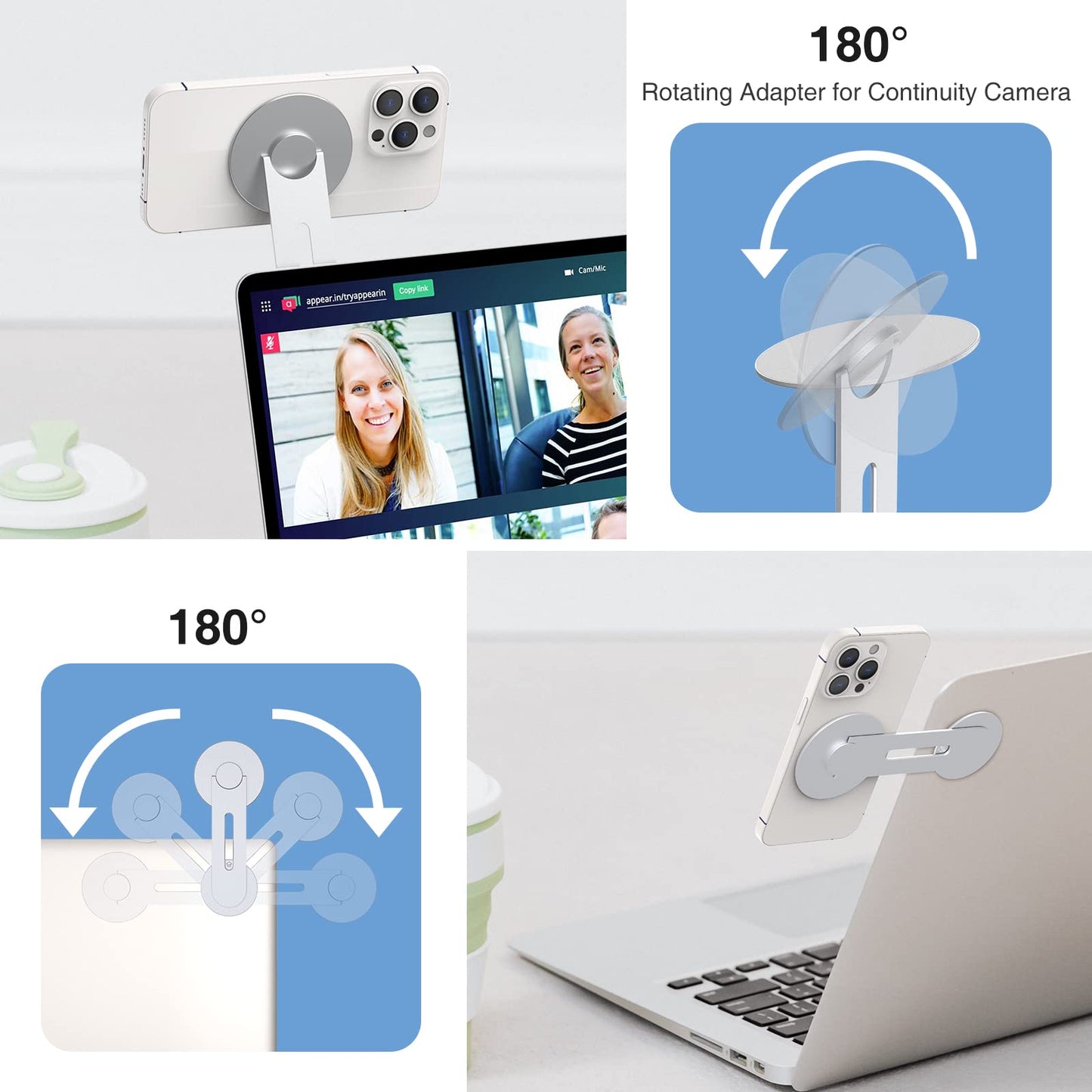 Aerbeis Continuity Magnetic Laptop Phone Holder - Continuity Camera Adapter Compatible with MagSafe for iOS 16 & macOS Ventura, Slim Laptop Phone