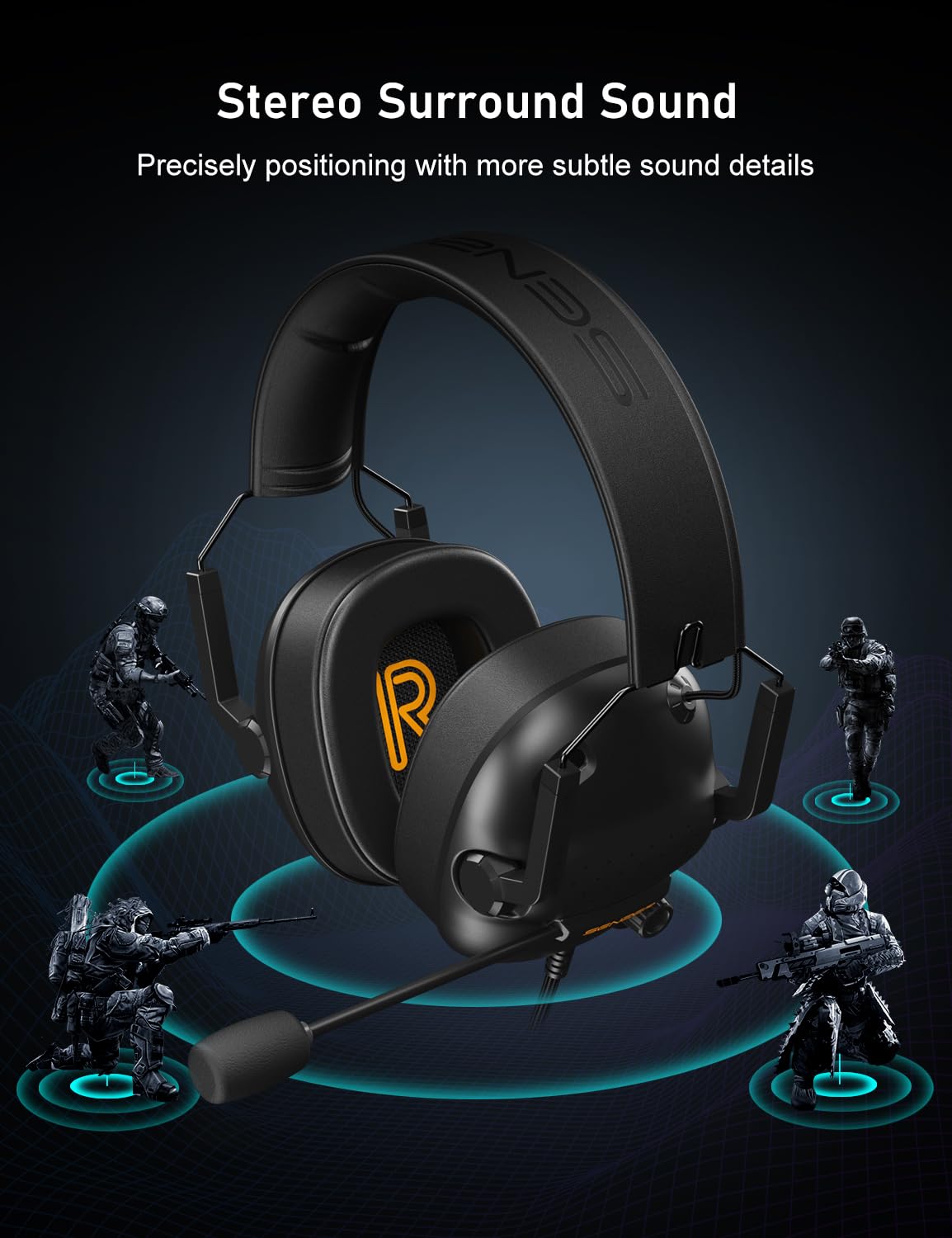 SENZER SG500 Surround Sound Pro Gaming Headset with Noise Cancelling Microphone - Soft Memory Foam Padding - Portable Foldable Headphones for PC, PS4