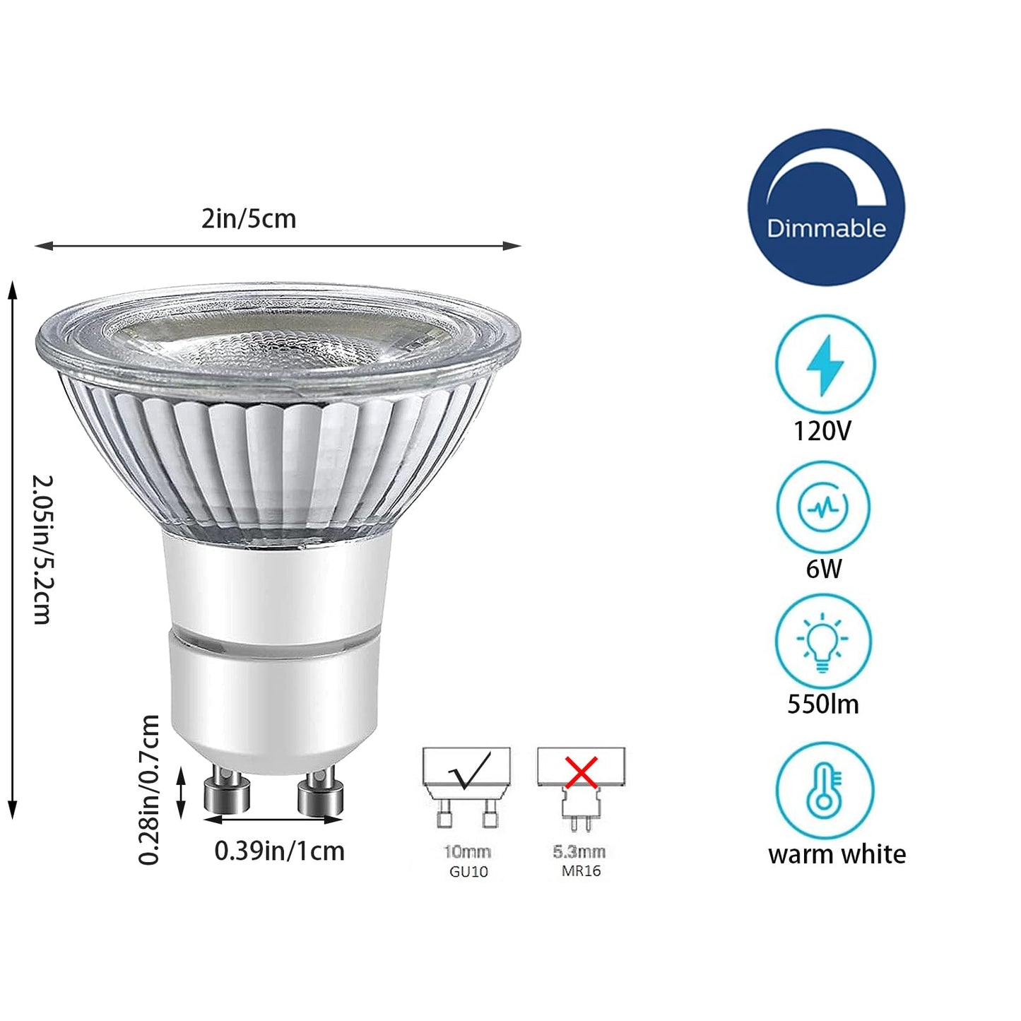 Drart LED GU10 Range Hood Light Bulbs, Stove & Kitchen Appliance Light Bulb, Halogen Light Replacement, 6W 550LM 50W Equivalent, Warm White 3000K
