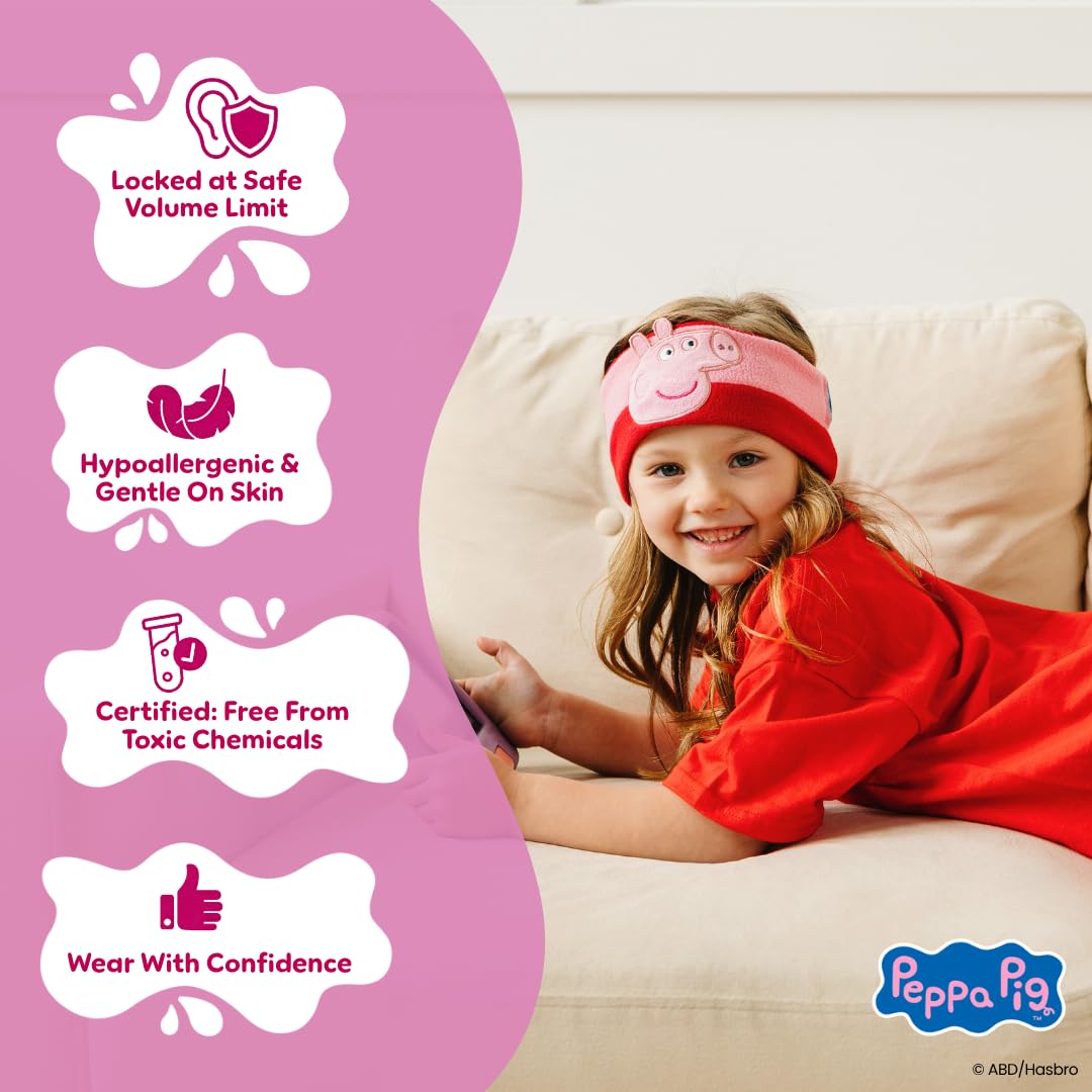Bandou Peppa Pig Headphones - Kids Headband Headphones - Bluetooth Wireless Headband - Comfortable Headphones for Plane - Safe Volume Limit