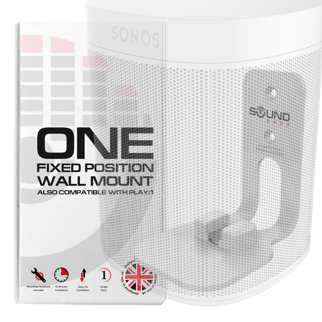 Sound Bass ONE, ONE Gen 2, ONE SL & Play:1 Wall Mount Bracket, White, Compatible with Sonos ONE, ONE Gen 2, ONE SL & PLAY1 Speaker, Fixed Position