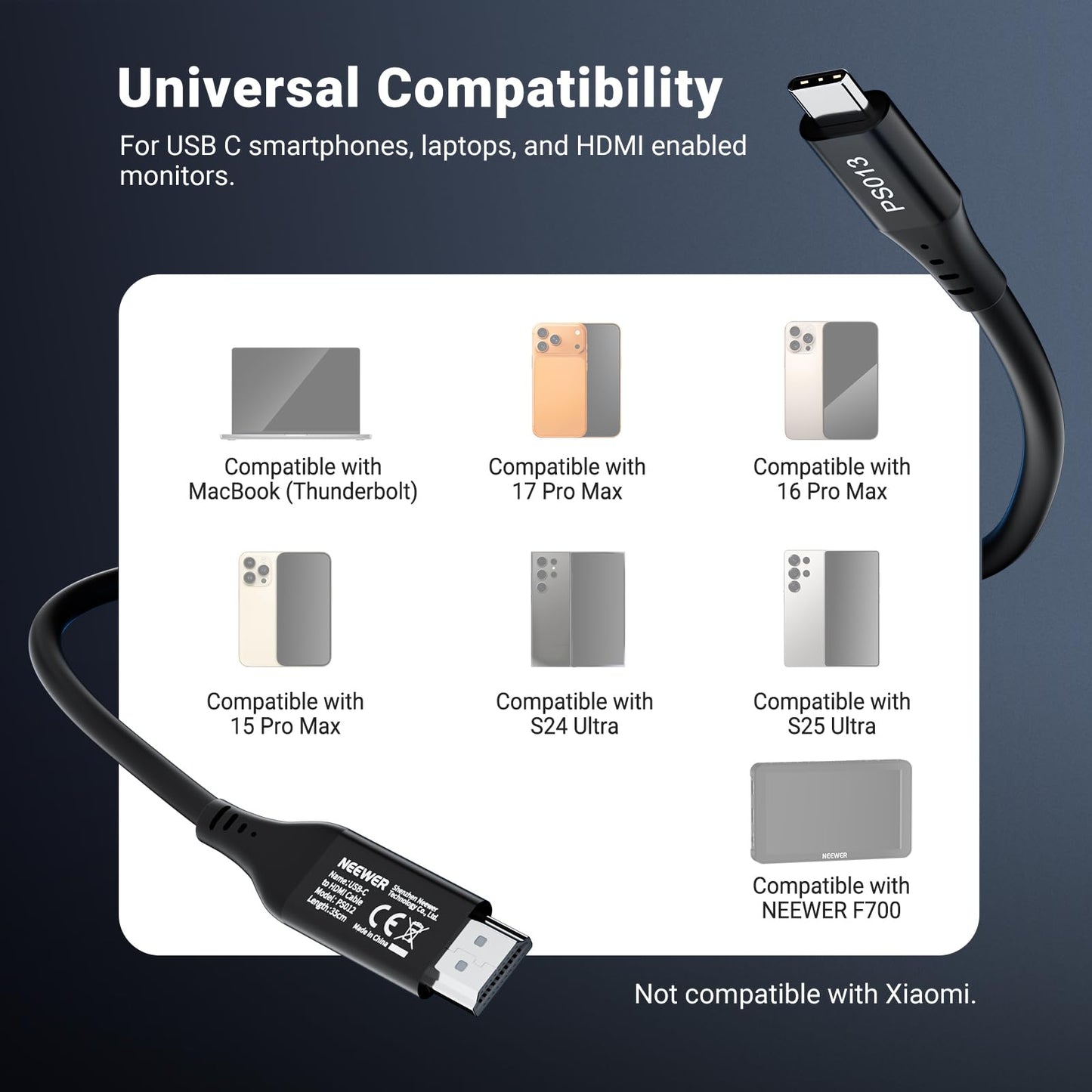 NEEWER USB C to HDMI Cable (55cm), 4K 60Hz High Speed Type C to HDMI 2.0 Cable Accessories Compatible with iPhone 17 Pro Max 16 15 S25 Ultra MacBook