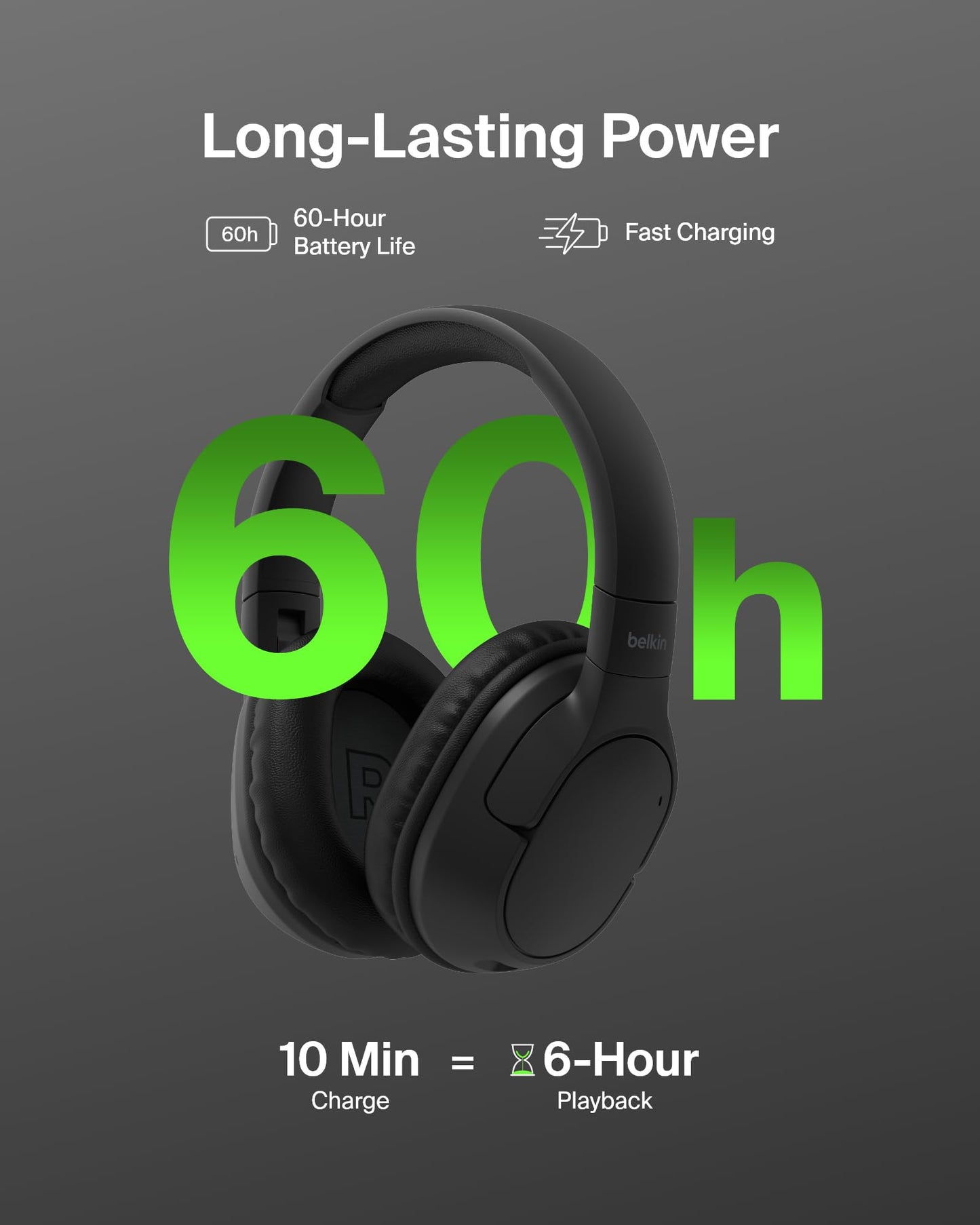 Belkin SoundForm Surround Bluetooth Over-Ear Headphones - Environmental Noise Cancelling Headphones - Wireless w/ 60H Playtime & Soft Ear Cups…