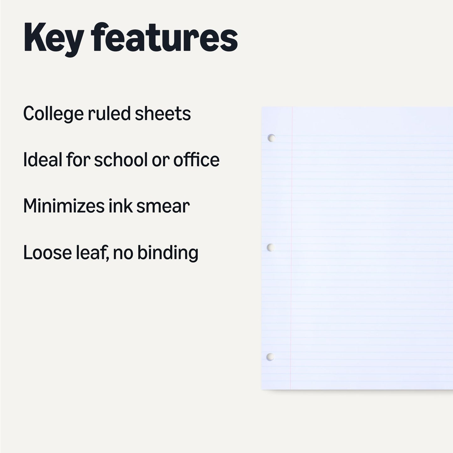 Amazon Basics College Ruled Loose Leaf Binder Paper, 11" x 8.5", 100 Sheets, White, 6-Pack