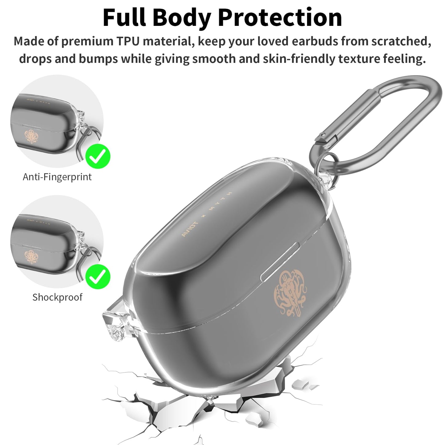 for Aviot TE-V1R-HEN Hololive Case Cover, Clear Soft TPU Protective Case Cover, Compatible with AVIOT TE-V1R-Hen Hololive Charging Case with Carabiner