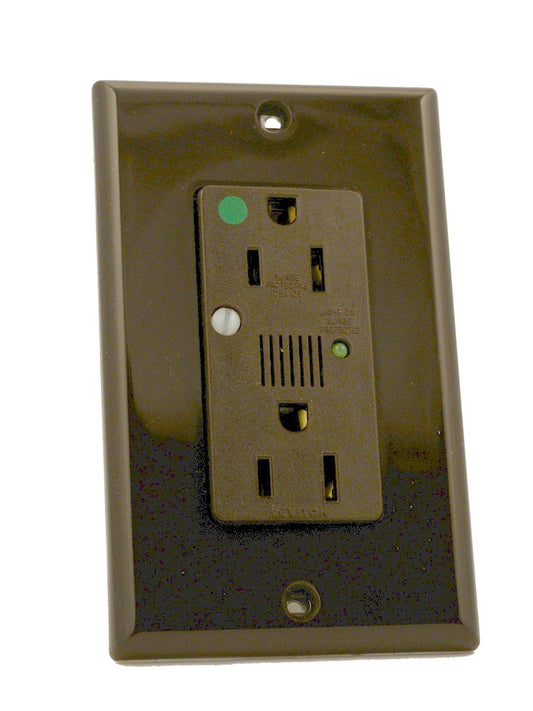 Leviton 8280 15 Amp, 125 Volt, Decora Plus Duplex Surge Suppressor Receptacle, Hospital Grade, Straight Blade, Brown