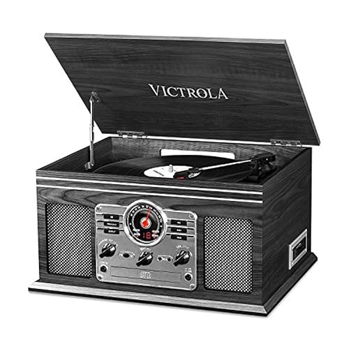 Victrola The Quincy 6-in-1 Bluetooth Record Player & Multimedia Center with Built-in Speakers - 3-Speed Turntable, CD & Cassette Player, FM Radio