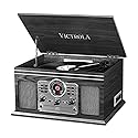 Victrola The Quincy 6-in-1 Bluetooth Record Player & Multimedia Center with Built-in Speakers - 3-Speed Turntable, CD & Cassette Player, FM Radio