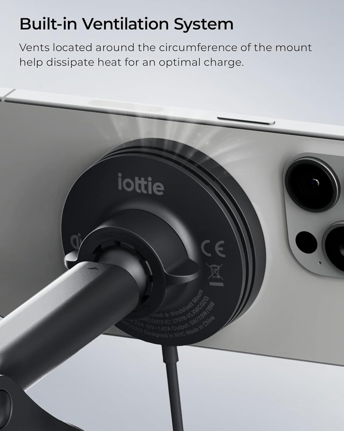 iOttie Velox Qi2 Mini 15W Wireless Charger Car Mount - Dash & Windshield Car Phone Holder - MagSafe Compatible iPhone Mount for Qi2 Smartphones