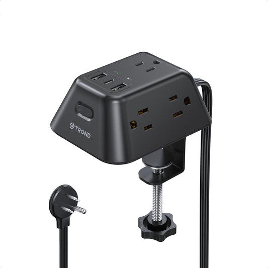 Desk Clamp Power Strip, Surge Protector with 5 AC Outlets and 3 USB Ports, Desk Mount Charging Station, Fit 1.97in Tabletop Edge Thick, 6FT Extension