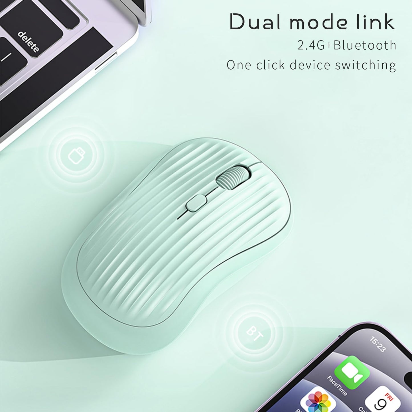 ONE-UP Wireless Mouse, 2.4G + BT, Rechargeable Battery, 4-Key, DPI: 800/1200/1600, Silent, Type-C, USB Nano Receiver, Ergonomic, Portable, for Laptop