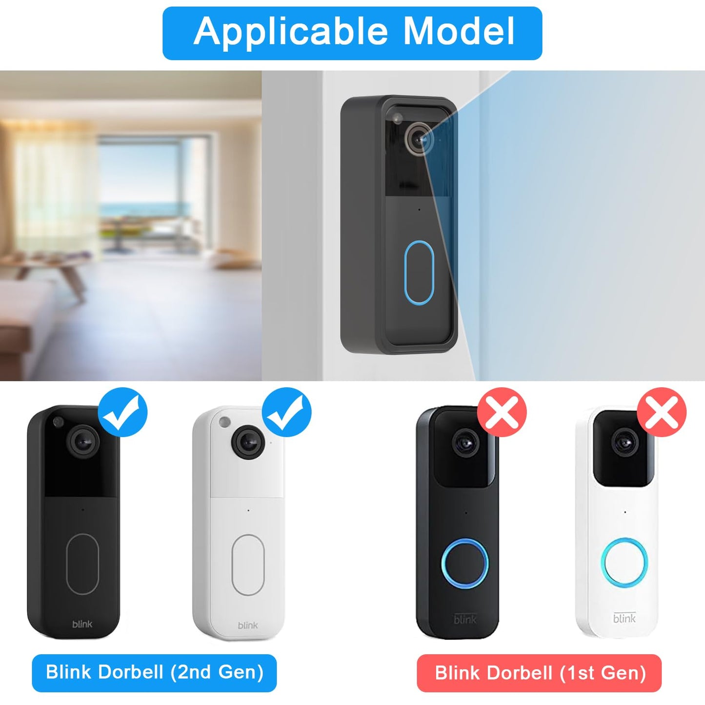 Blink Doorbell Mount for All-new Blink Video Doorbell(2nd Gen), No-Drilling Blink Mount Bracket, Easy Installation for Blink Doorbell Camera Security