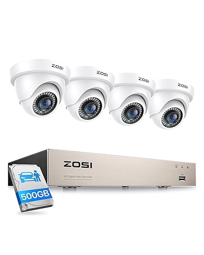 ZOSI Security Camera System 8CH 1080N/720P 4-IN-1 HD-TVI DVR Recorder with (4) 1.0MP 1280TVL Weatherproof Indoor/Outdoor Surveillance Dome Cameras