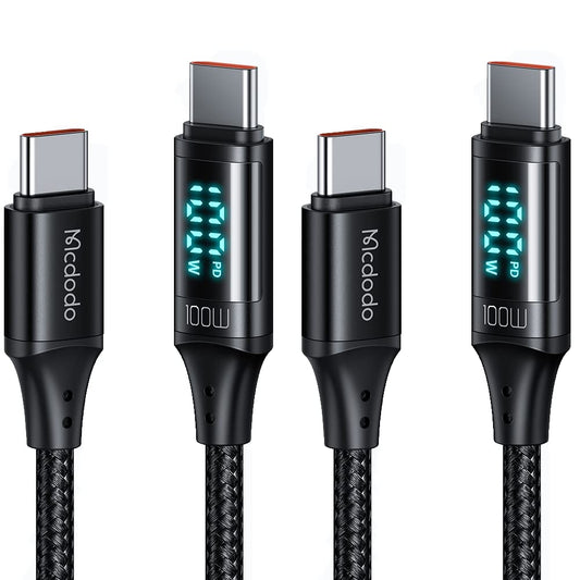 mcdodo [2 Pack USB C to USB C, Cable 5A PD100W Cord LED Display QC5 Super Fast Charging Type-C 480Mbps Data Compatible with Phone 16/15 Pro Max/Pad