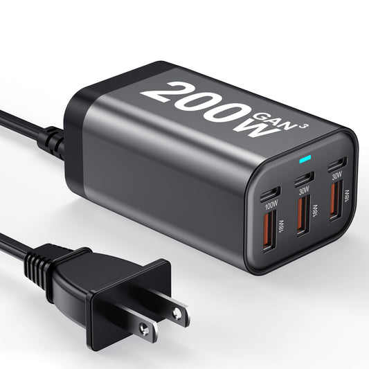 USB C Charger Block 200W Multi Port USB Fast Charging Station Hub GaN PPS PD 100W Type C Wall Charger Power Adapter for Multiple Devices Laptop iPad