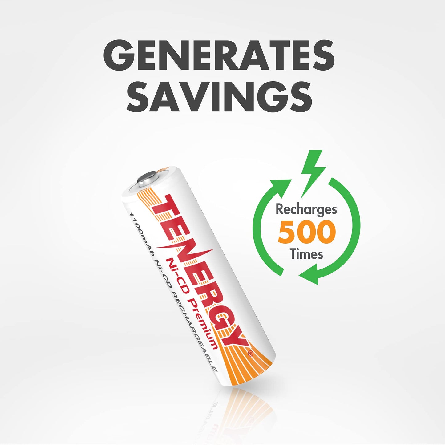 Tenergy AA Premium NiCd Rechargeable Batteries 1100mAh 1.2V Battery Pack for Solar Lights, Garden Lights, 8 Count