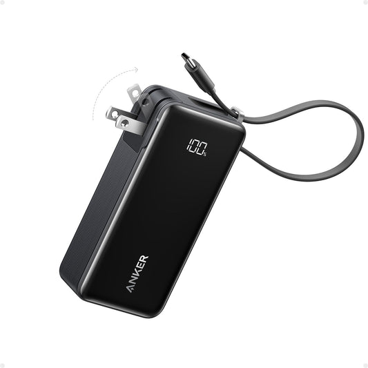 Anker Nano 3-in-1 Portable iPhone Charger, 10,000mAh Power Bank with Built-in USB-C Cable and Foldable Wall Plug, 30W Max Battery Pack, Travel