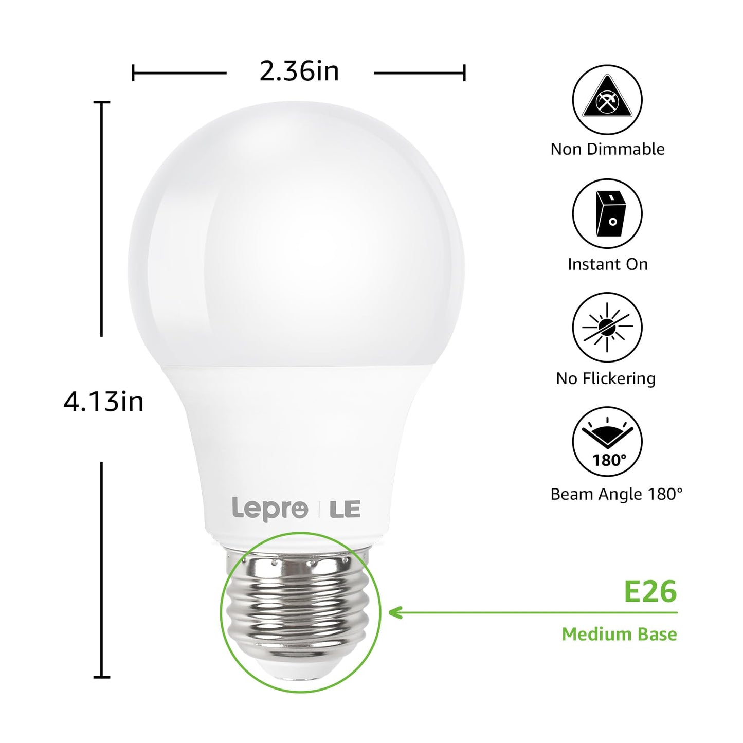 Lepro A19 E26 LED Light Bulbs 9W 800 Lumen Soft White 2700k 10 Pack