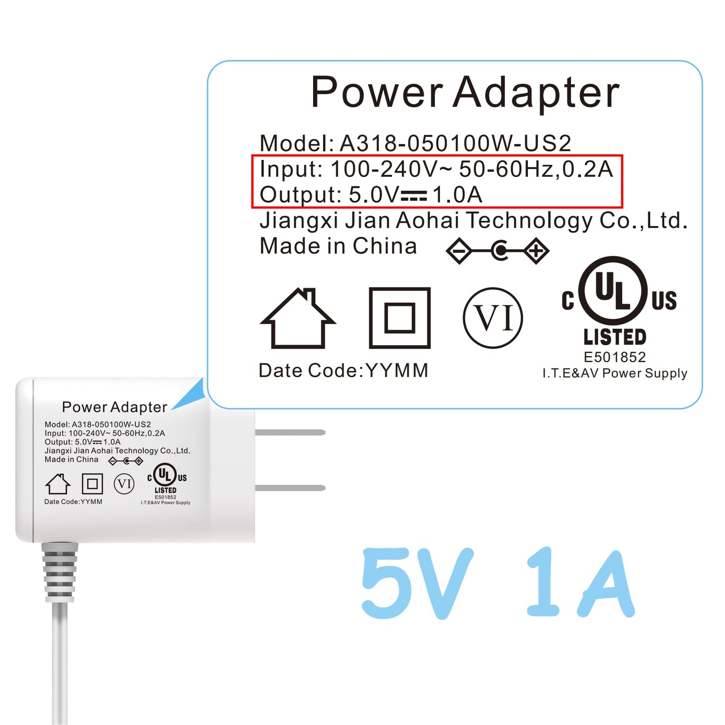 HelloBaby Official Replacement Baby Monitor Charger for HB6550/HB6560/HB50-5V Baby Monitor Power Cord Adapter, Charging Cabel Cord for HelloBaby…