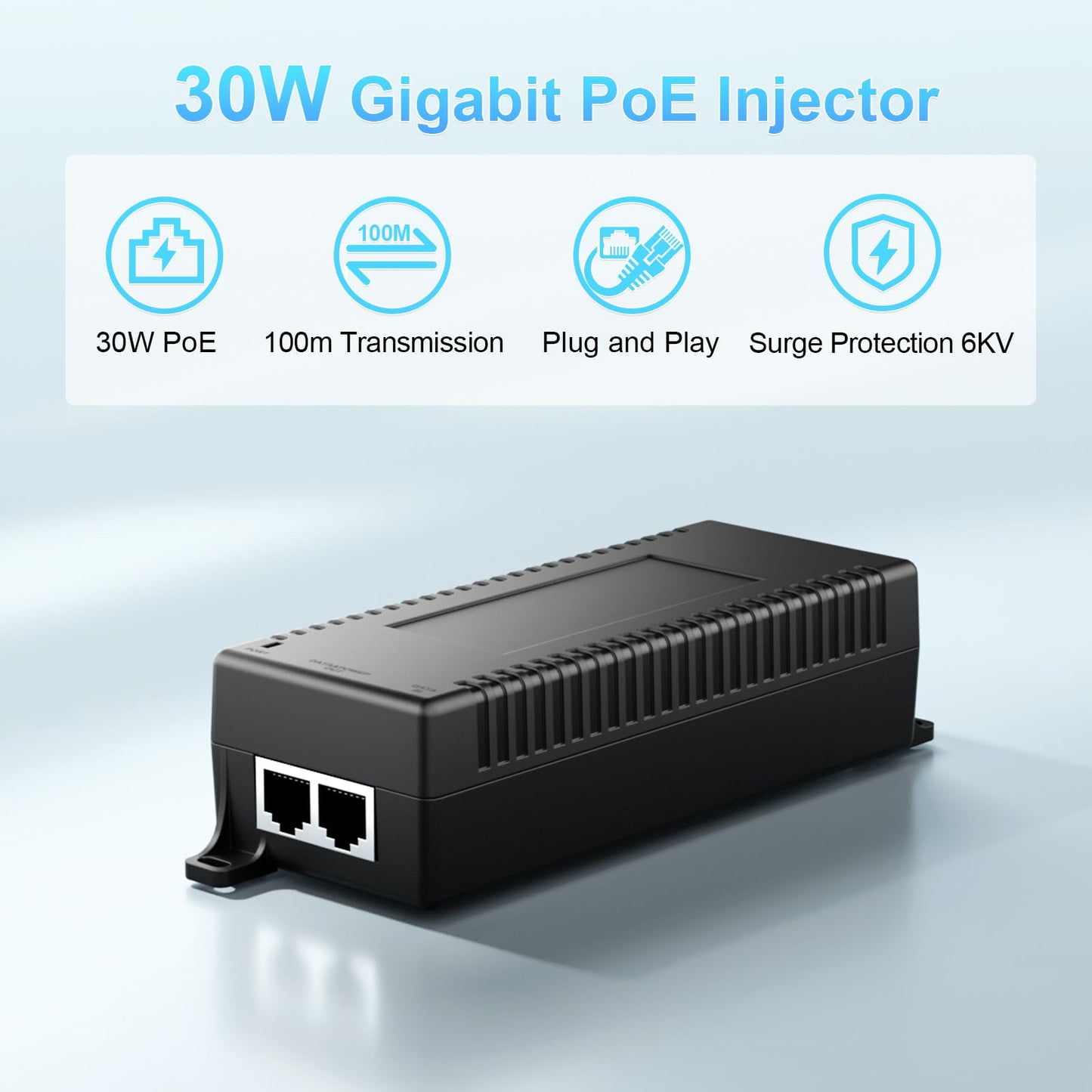 INNOSECU 30W Gigabit Ultra PoE+ Injector, Up to 30W Ultra Power Supply, 10/100/1000Mbps Shielded RJ-45, IEEE 802.3af/802.3at Compliant, IGAF11-30