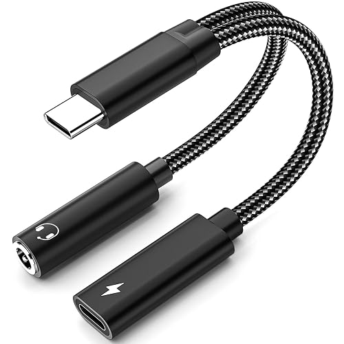 Mxcudu USB C to 3.5mm Headphone and Charger Adapter, 2 in 1 USB C to Aux Audio Adapter & 60W Fast Charging Dongle Compatible with iPhone 17Pro