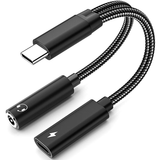 Mxcudu USB C to 3.5mm Headphone and Charger Adapter, 2 in 1 USB C to Aux Audio Adapter & 60W Fast Charging Dongle Compatible with iPhone 17Pro