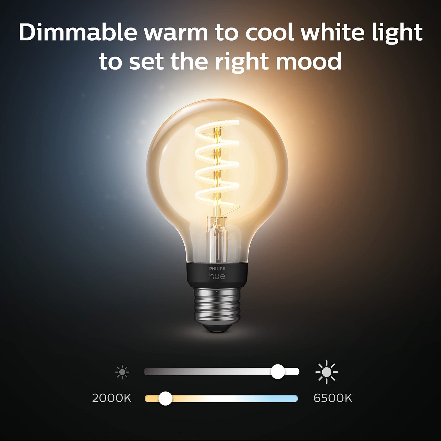 Philips Hue Smart 60W G25 Filament LED Bulb - White Ambiance Warm-to-Cool White Light - 2 Pack - 550LM - E26 - Indoor - Control with Hue App - Works
