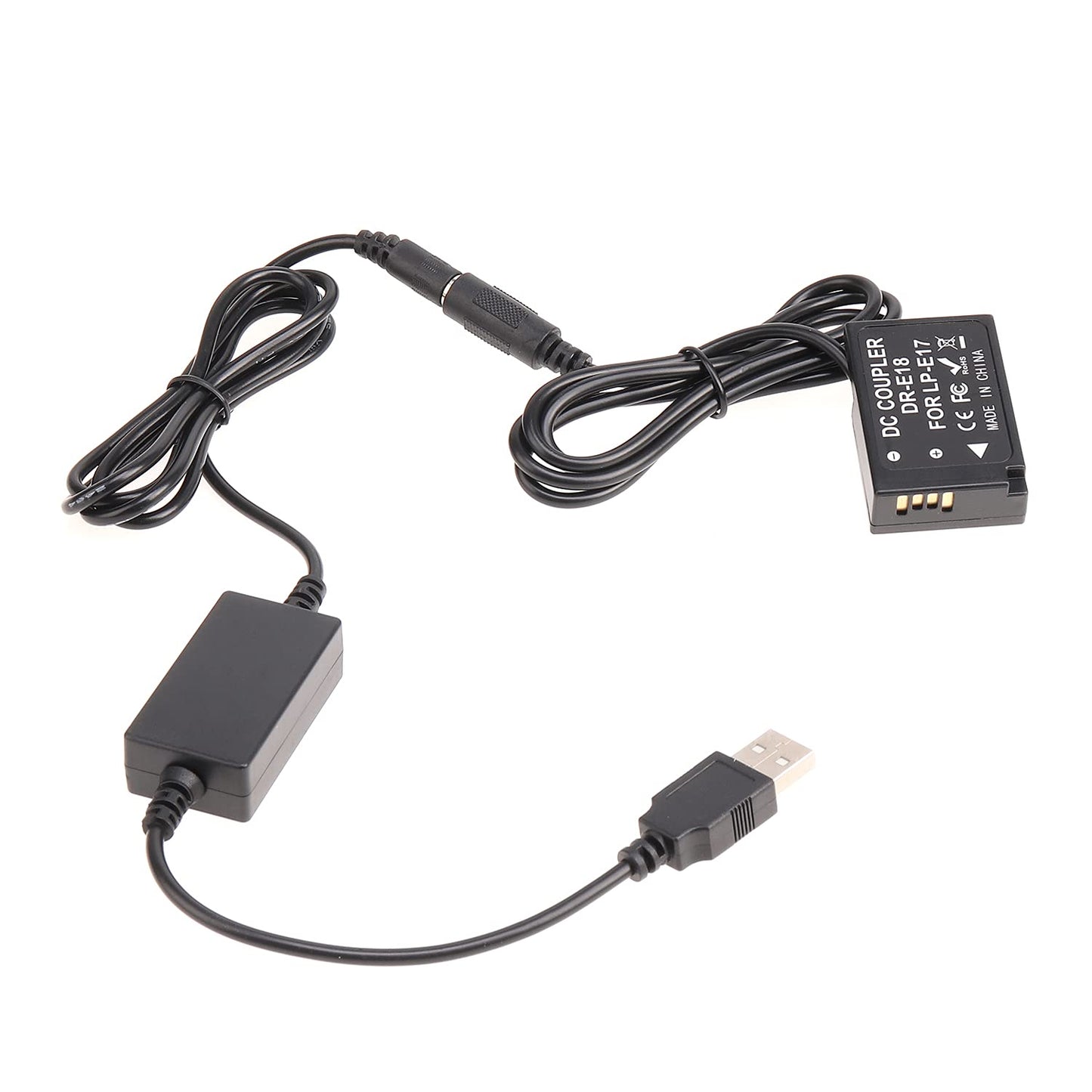 FocusFoto Full Decoded LP-E17 DR-E18 Dummy Battery DC Coupler + USB Power Supply Adapter Cable fit 5V 2A Power Bank for Canon EOS 77D 200D 800D 750D