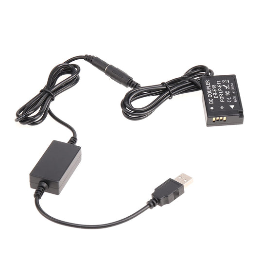 FocusFoto Full Decoded LP-E17 DR-E18 Dummy Battery DC Coupler + USB Power Supply Adapter Cable fit 5V 2A Power Bank for Canon EOS 77D 200D 800D 750D