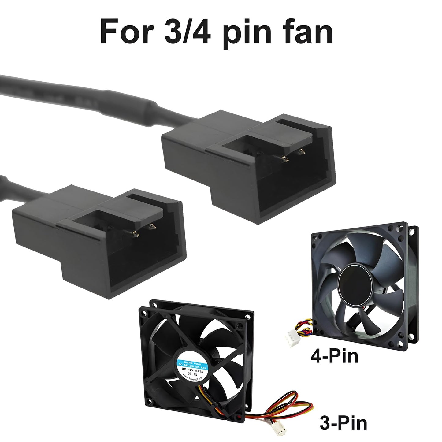 HSZJsto DC 12V Voltage Step-Up USB to Dual 3 & 4-Pin PC Fan Sleeved Power Adapter Cable, DC 5V Step up 5-12V, with 2-Way Splitter Cable