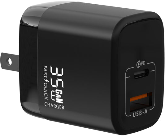 Fast 35W Dual USB-C Plus USB-A Charger - GaN Power Delivery - Fast Compact Power Adapter for Laptops, Smart Phones, Tablets and Thousands of Other