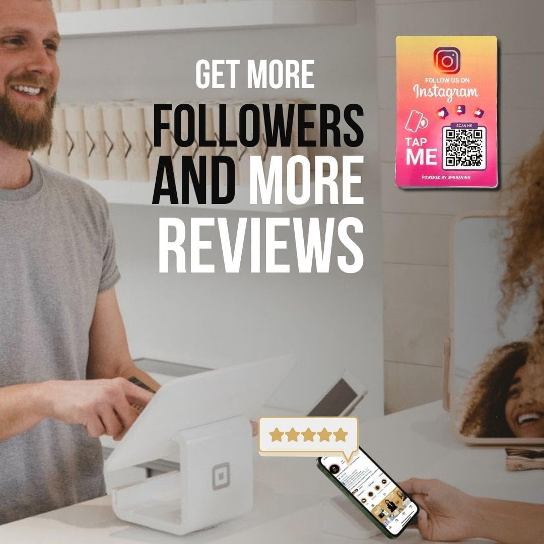 Reusable Followers Tap Sticker for Instagram with QR & NFC Tap - Compatible with iPhone and Android - Follow us on Instagram - Powered by Upgraving (2