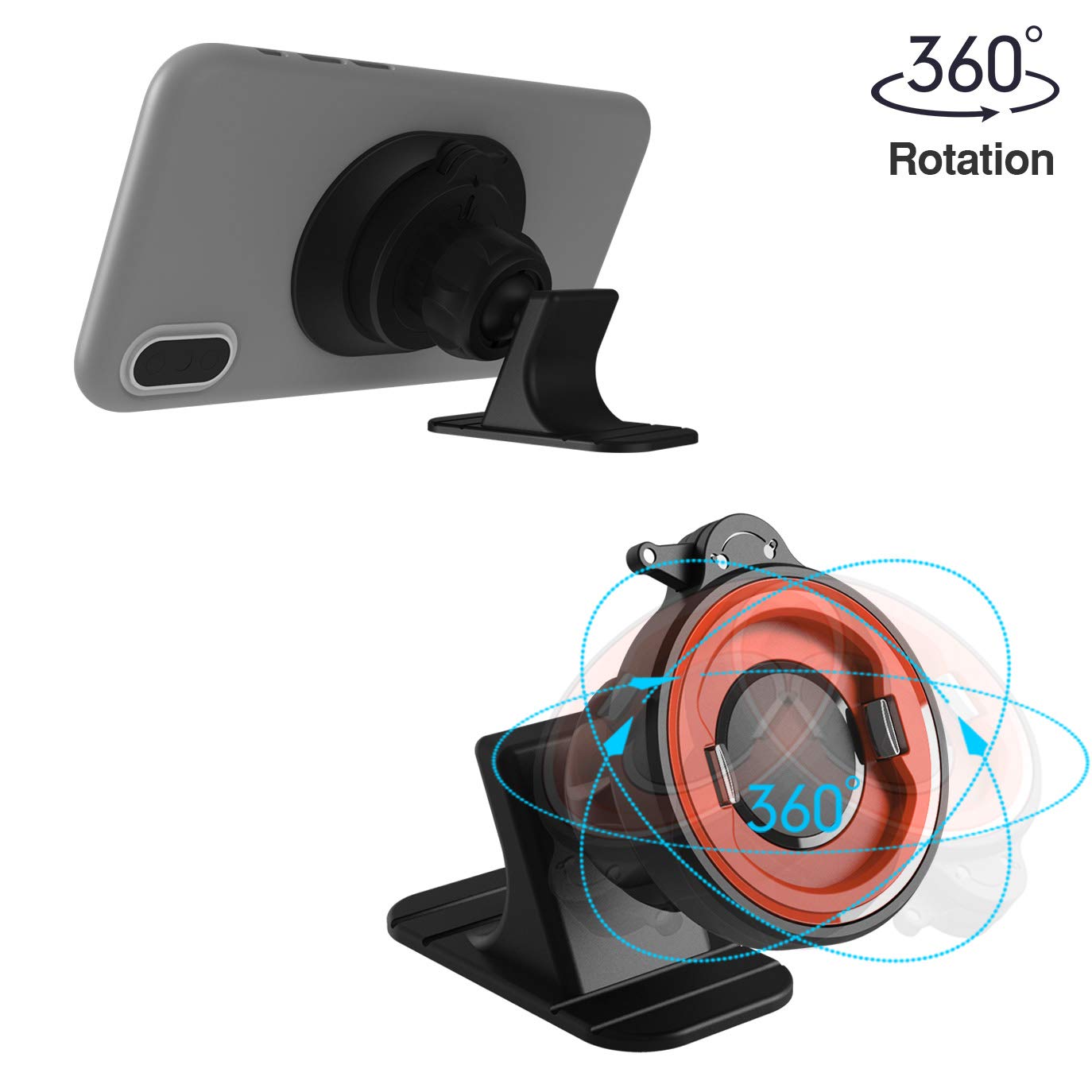 Car Phone Mount Without Magnetic, Stick On Dashboard 360° Rotatable Universal Cell Phone Holder with Ultra-Lock Quick Mount Strongest Adhesive