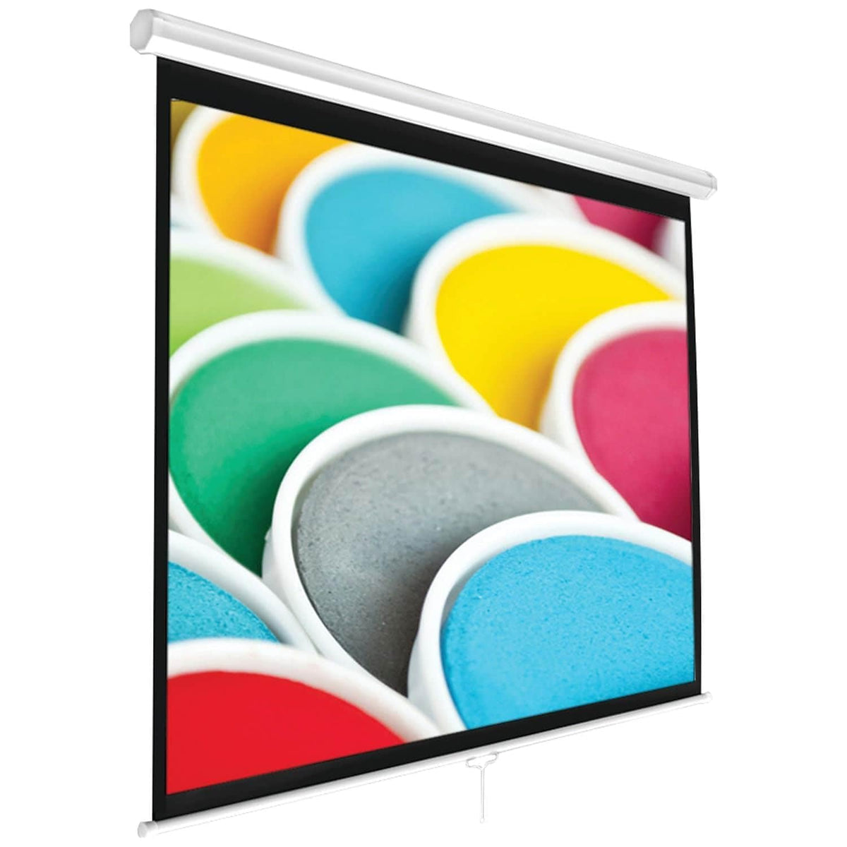 Pyle Manual Pull Down Projector Screen - Universal 100-inch Roll-Down Retractable Manual Screen w/ Auto-Locking, Adjustable Screen Height, Black Masking Border -Home PRJSM1006